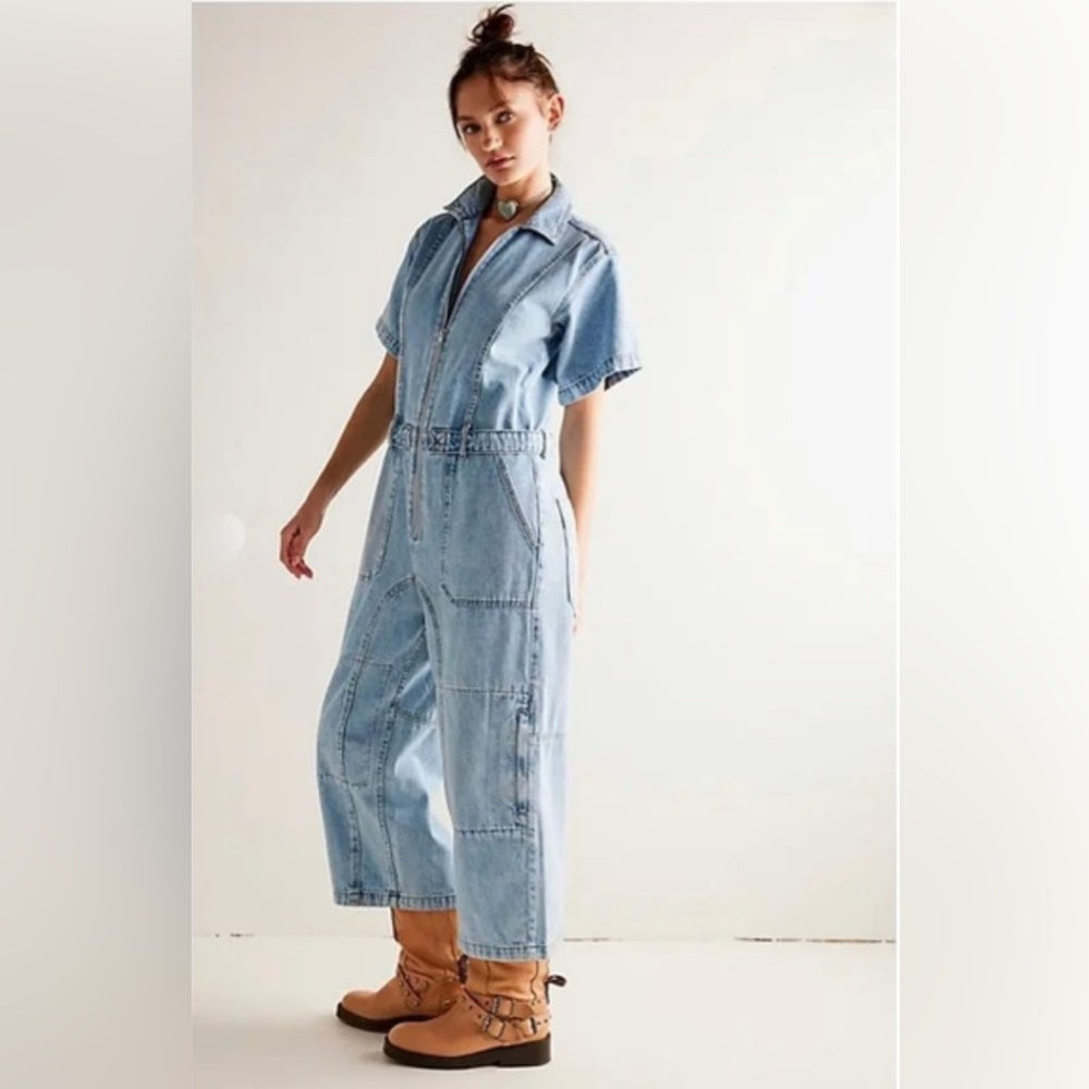 We The Free On The Run Cropped Coverall - Light Blue
